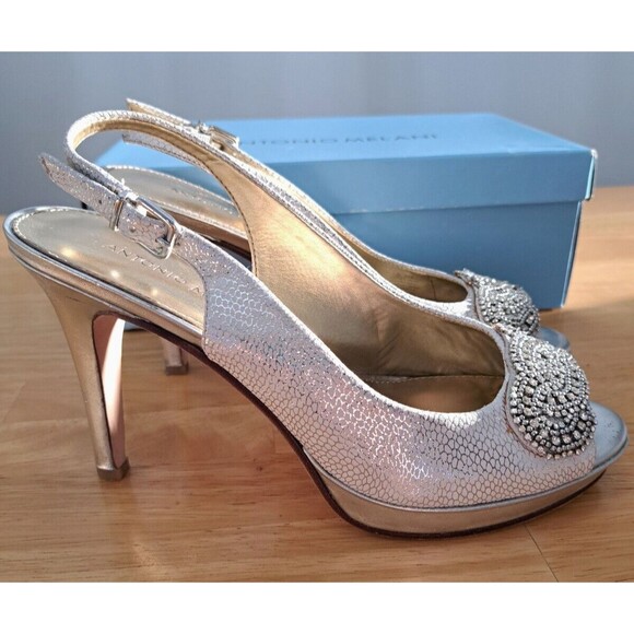 Antonio Melani Silver Rhinestone 4" Platform Heels Size 8.5 Prom Party Pageant - Picture 5 of 10